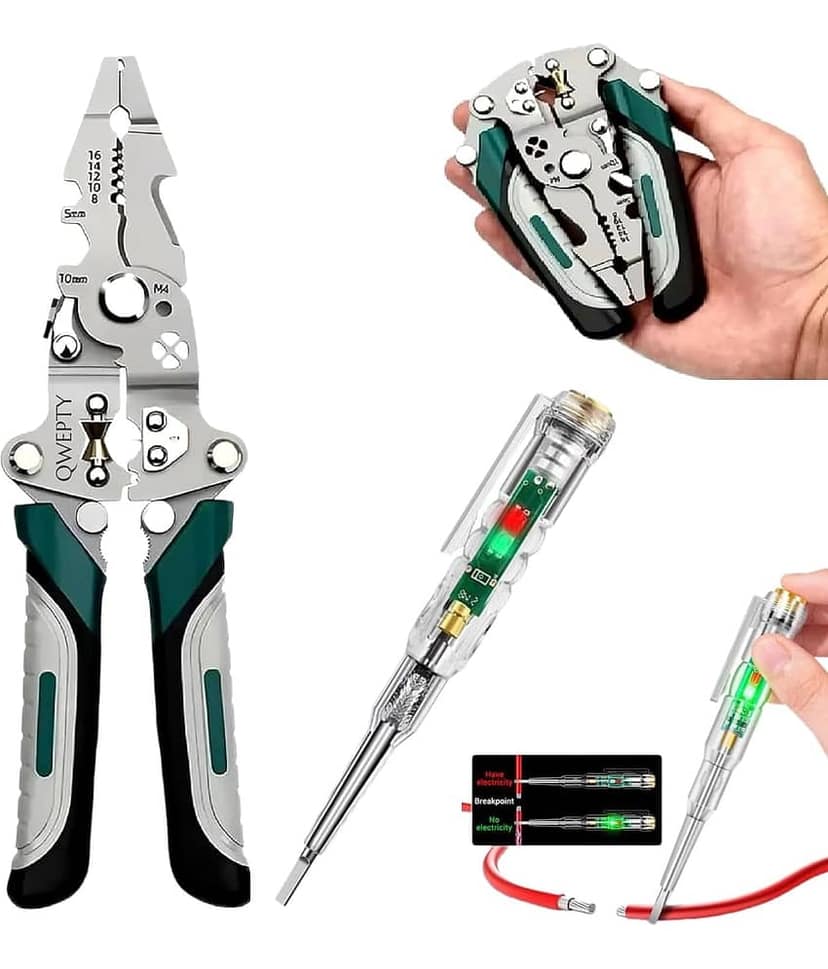 20-in-1 Multifunctional Stainless Steel Wire Cutter Foldable Wire Stripper Crimper Cable Cutter Pliers Non slip Grip for Cutting Electrical Stripping Tool & Crimping Tool with [LED Voltage Tester Pen] view 2