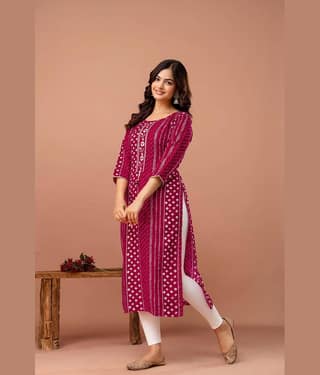 Kapadia Women Cotton Blend Embroidered Straight Kurti ( Pink )