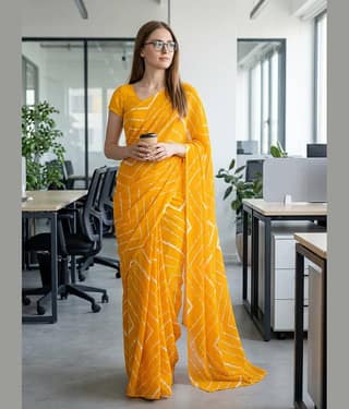 ANAND SAREES Georgette Printed Kasavu Saree With Unstitched Blouse Piece ( YELLOW )