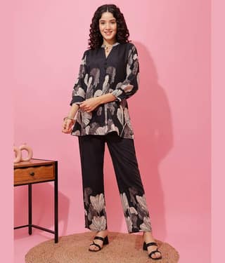Sheetal associates Women Printed Top With Trousers Co-Ord Set ( Black )