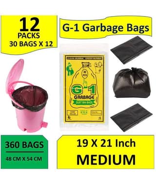 G-1 360 pcs - 19X21 Medium Disposable Garbage Trash Waste Dustbin Bags of 54cm x 48cm