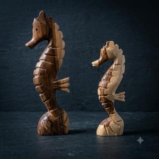 Mango Wood Seahorse Decorative Figurines Pair