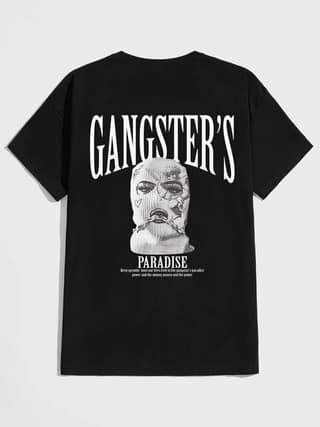 SCOTT FINCHER Men's Black T-shirt with Gangster's Paradise Print : AA(HSR)BLACK_140