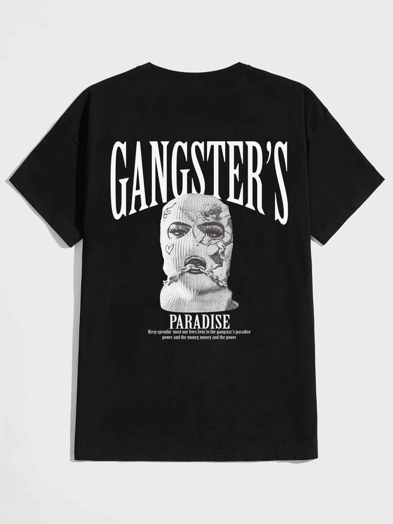 SCOTT FINCHER Men's Black T-shirt with Gangster's Paradise Print : AA(HSR)BLACK_140