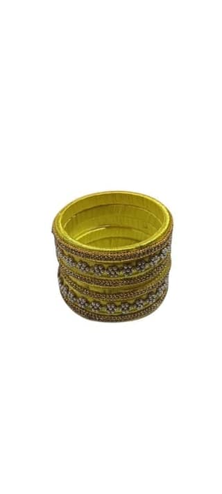 Green and Gold Silk Thread Bangle Set