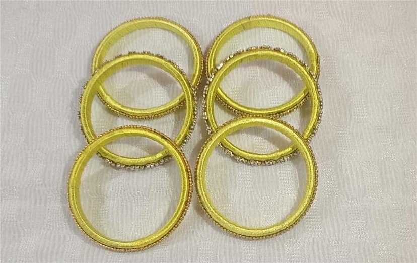 Green and Gold Silk Thread Bangle Set view 5