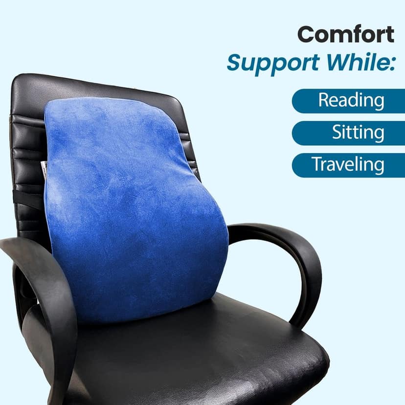 Sleepsia Newly Launched - Gel Infused Ventilated Memory Foam Lumbar Support, Velvet Lumbar Support, Back Support Cushion, Car, Chair, Office Chair Cushion with Removable Cover (Pack of 1) Blue view 4