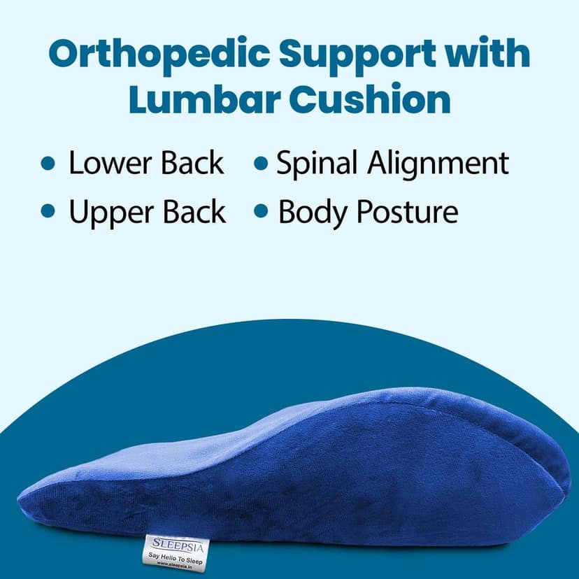 Sleepsia Newly Launched - Gel Infused Ventilated Memory Foam Lumbar Support, Velvet Lumbar Support, Back Support Cushion, Car, Chair, Office Chair Cushion with Removable Cover (Pack of 1) Blue view 6