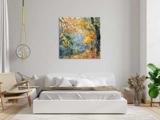 AUTUMN FOREST WATERCOLOUR PRINTS 24in X 24in WITH BLACK FRAME