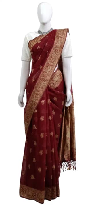 Saura Art Handloom Saree Dark Maroon Story Pallu