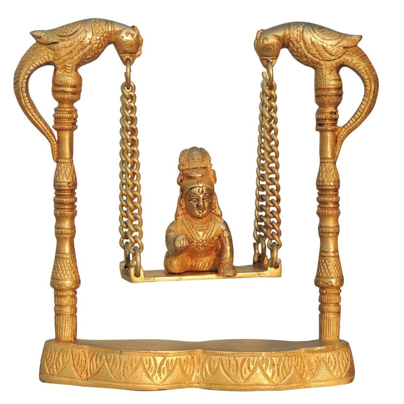 Brass Laddu Gopal Jhula Showpiece - Bal Krishna Statue, Height : 8 Inch (BSMAS1289 B) view 2