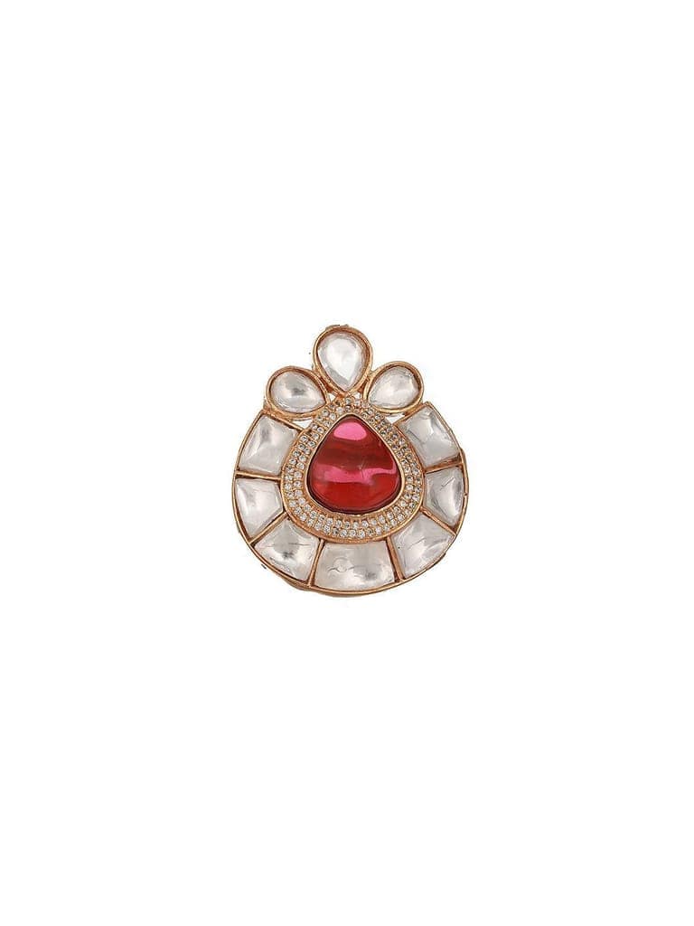 Gold Toned Red Polki Kundan Luxe Adjustable Engagement Finger Ring view 6