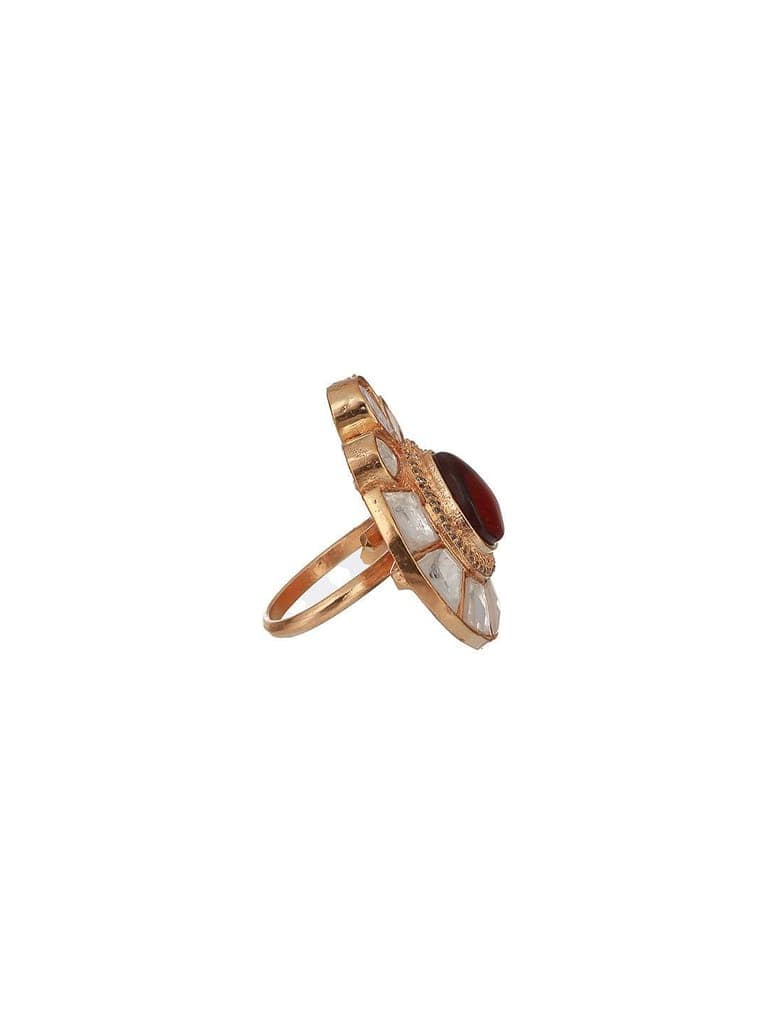 Gold Toned Red Polki Kundan Luxe Adjustable Engagement Finger Ring view 7