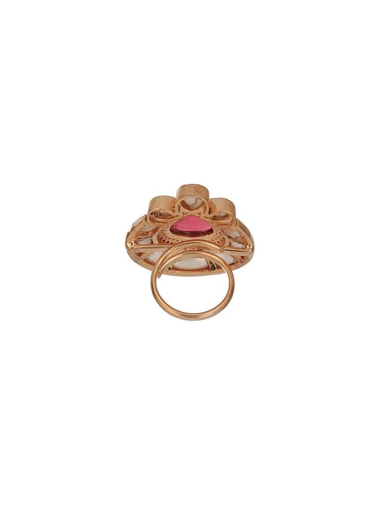 Gold Toned Red Polki Kundan Luxe Adjustable Engagement Finger Ring view 8