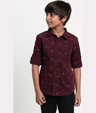 Manet Pack of 1 Boys Cotton Blend Full Sleeves Shirt ( Maroon )