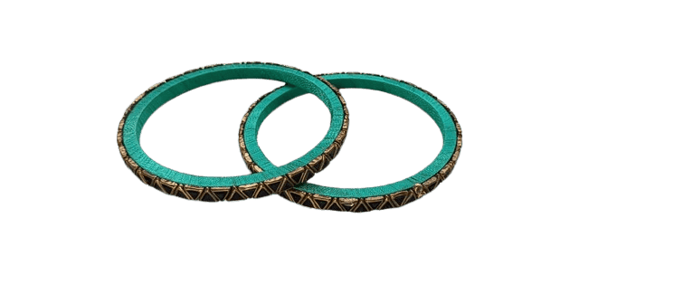 Green and Gold Bangle Set with Triangle Cutout Design view 3