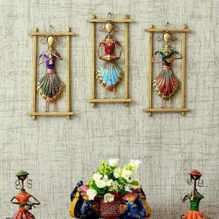 Shree Jagdamba Art Handmade Rajasthani Musician Showpiece for wall decoration for living room - wall decoration items for bedroom - Metal - Multicolour - Set of 3 Frames - Medium