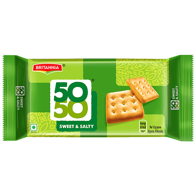 Britannia 50-50 Sweet & Salty Biscuit - Light, Crispy, Ready To Eat, 188 G view 2