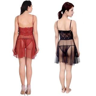 Kismat Fashion Sexy & Stylish Net Babydoll Nighty With Panty Set Pack Of Two Babydoll view 2
