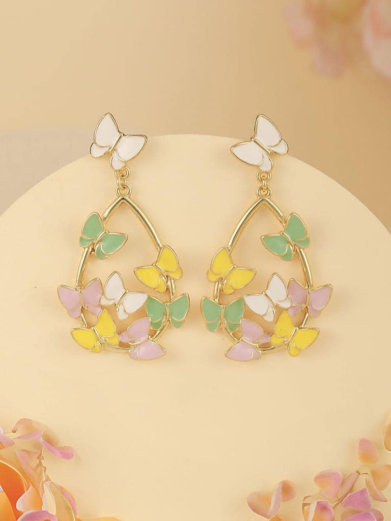 Anti-Tarnish Gold Plated Enamelled Butterfly Statement Luxe Drop Earrings view 2
