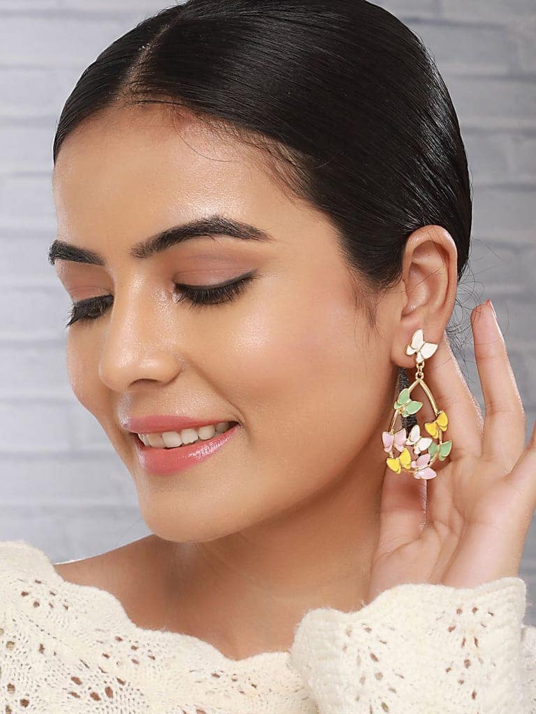 Anti-Tarnish Gold Plated Enamelled Butterfly Statement Luxe Drop Earrings view 3
