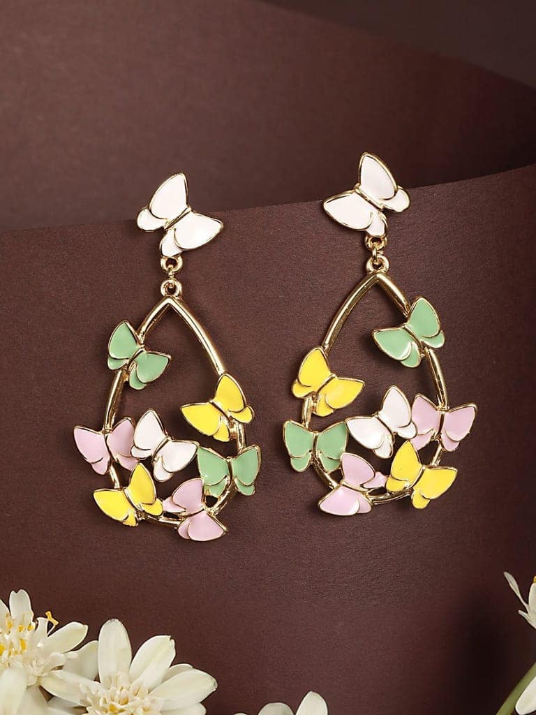 Anti-Tarnish Gold Plated Enamelled Butterfly Statement Luxe Drop Earrings view 4