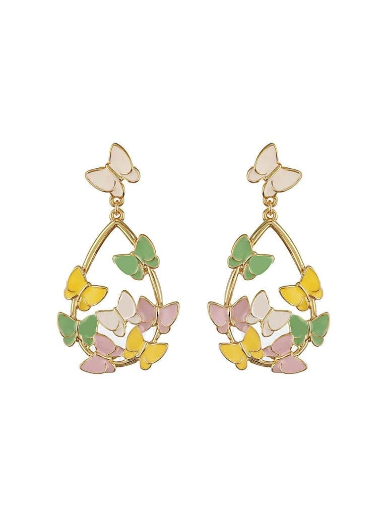 Anti-Tarnish Gold Plated Enamelled Butterfly Statement Luxe Drop Earrings view 5