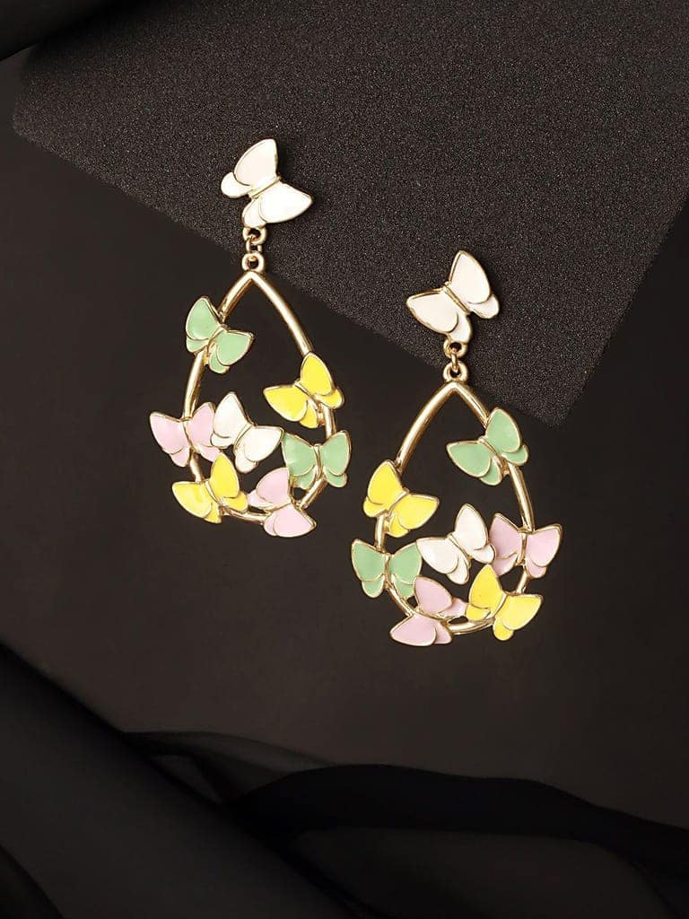 Anti-Tarnish Gold Plated Enamelled Butterfly Statement Luxe Drop Earrings view 9