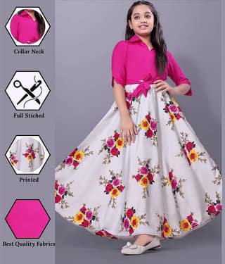 Aarya Designer Crepe Gown For Girls ( Pack of 1 , Pink )