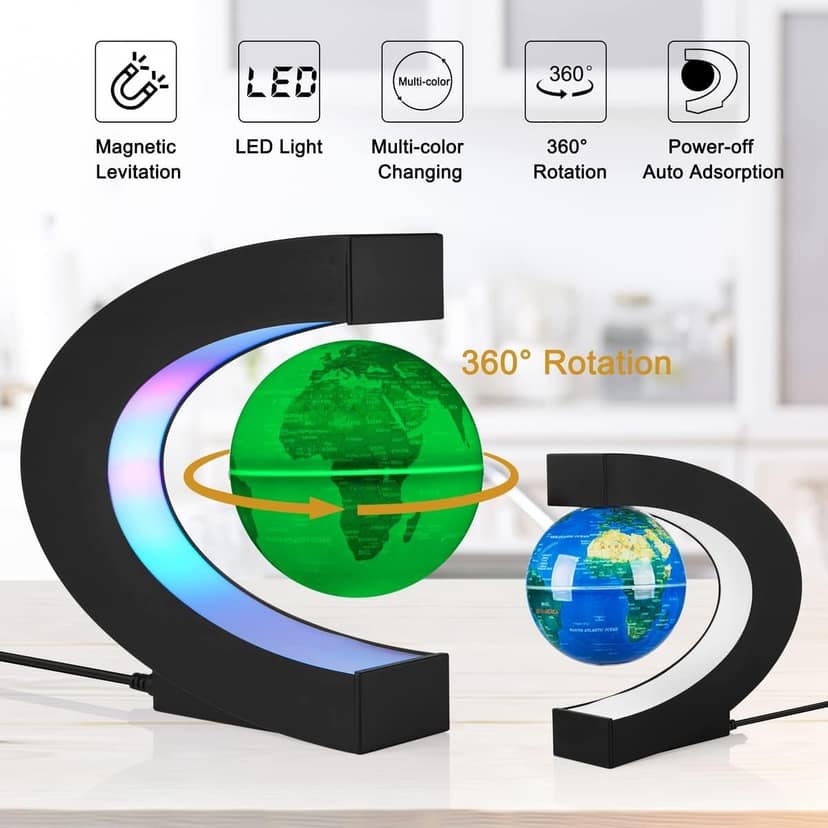 Magnetic Levitation Floating Globe Ball World Map with LED Light C Shape Base Desk Decor Educational Tech Gift view 2