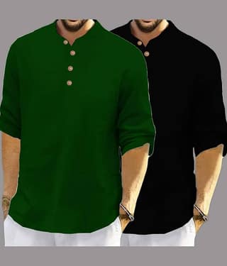 UNI VIBE Brown Cotton Blend Men's Shirt Style Kurta ( Pack of 2 )