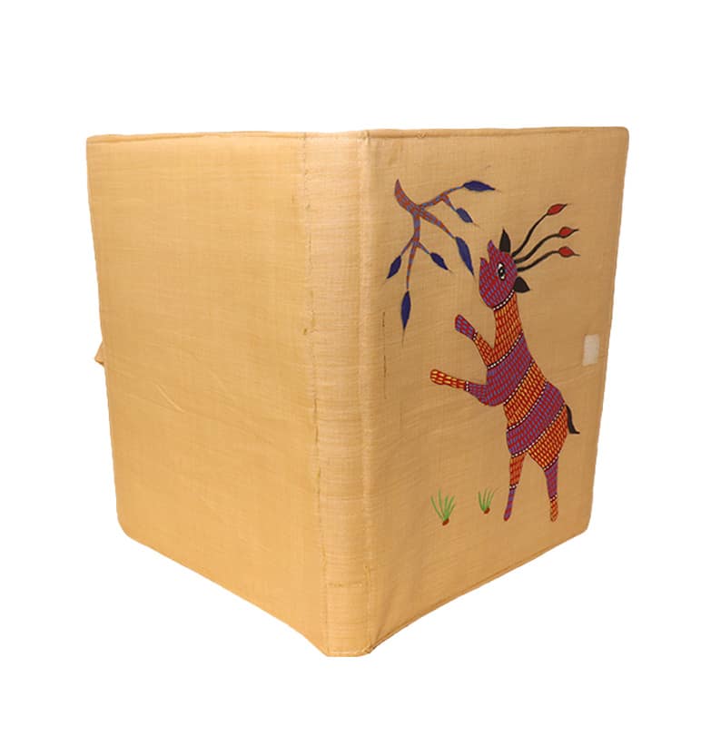 Handcrafted Gond Folk Art Fabric File Folder – Deer printed view 2