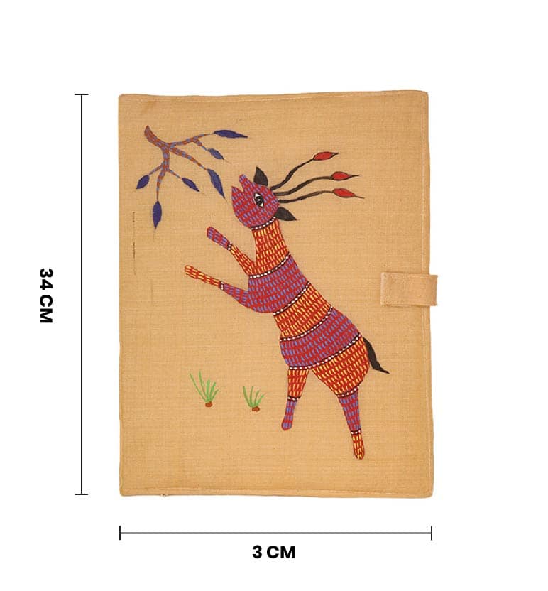 Handcrafted Gond Folk Art Fabric File Folder – Deer printed view 6