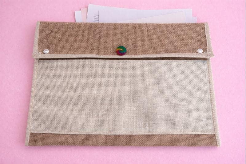Light Brown Jute & Fabric Messenger Bag with Zippered Pocket
