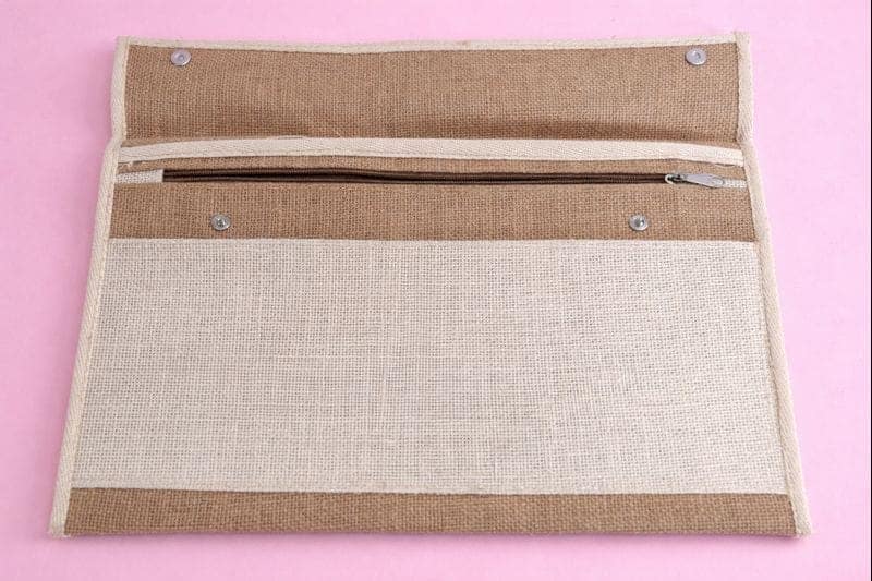 Light Brown Jute & Fabric Messenger Bag with Zippered Pocket view 2