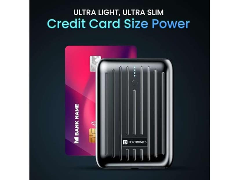Portronics Zapcell 10K 10K Power Bank, 22.5W High-Speed Charging, Dual Output Ports, LED Battery Indicator - Black view 2