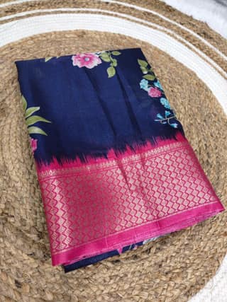 Flower Printed dola silk saree with blouse