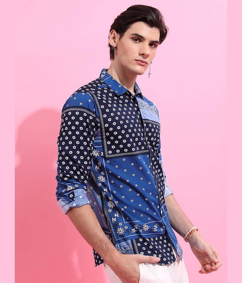 Ketch 100% Cotton Regular Fit Printed Full Sleeves Men's Casual Shirt - Blue ( Pack of 1 ) view 6