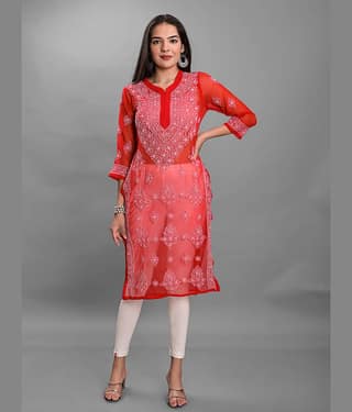 Apratim - Red Georgette Women's Straight Kurti ( Pack of 1 )