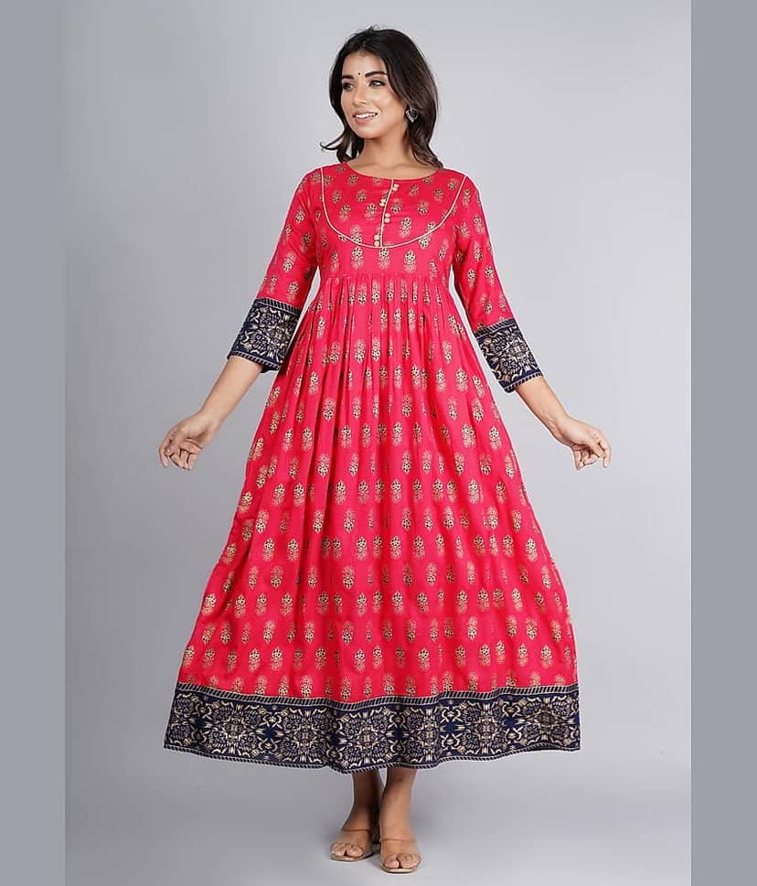 Jaipuri Collection Pink Rayon Anarkali Kurti - Single