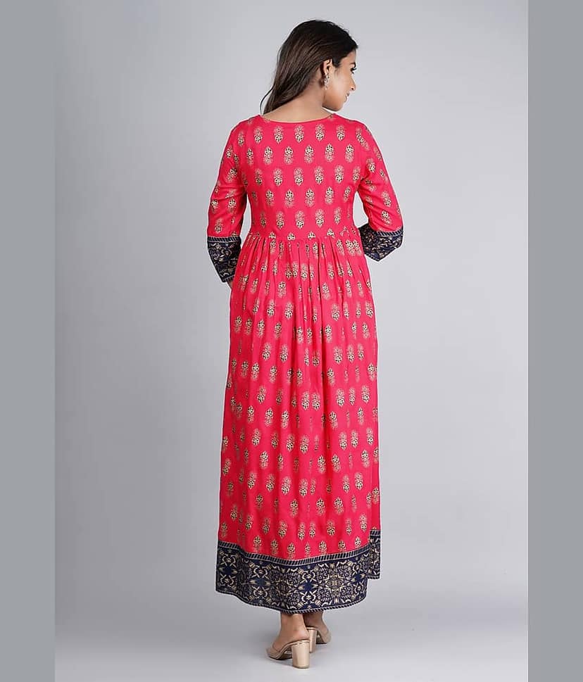 Jaipuri Collection Pink Rayon Anarkali Kurti - Single view 2