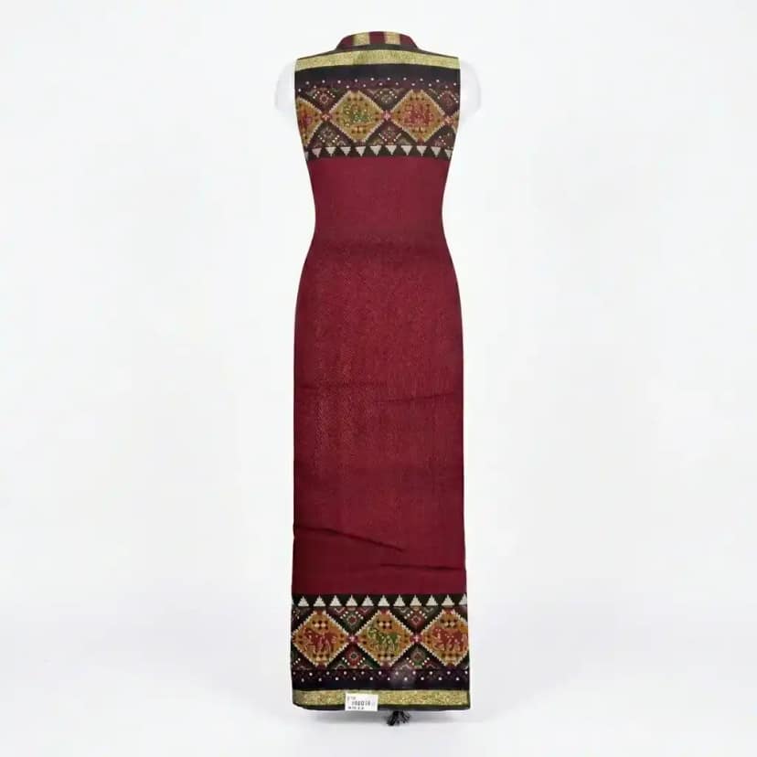 Sambalpuri Deep Maroon Ikat Handloom Saree view 2