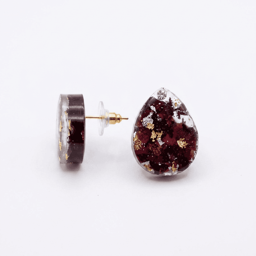 Handmade Rose Petal & Gold Flake Resin Teardrop Stud Earrings view 4