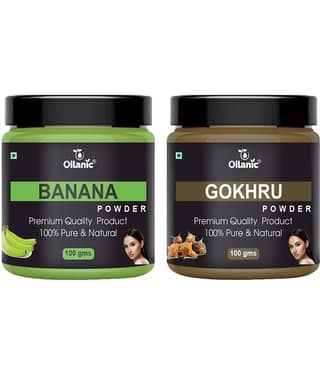 Oilanic 100% Pure Banana Powder & Gokhru Powder For Skincare Hair Mask 200 g Pack of 2