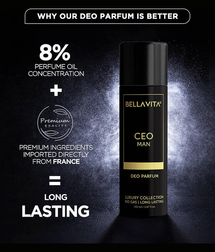Bella Vita CEO Man Body Perfume 150ml Premium No Gas Deo for Men Long Lasting Office Fragrance with Tonka Agarwood & Sophisticated Masculine Notes view 2