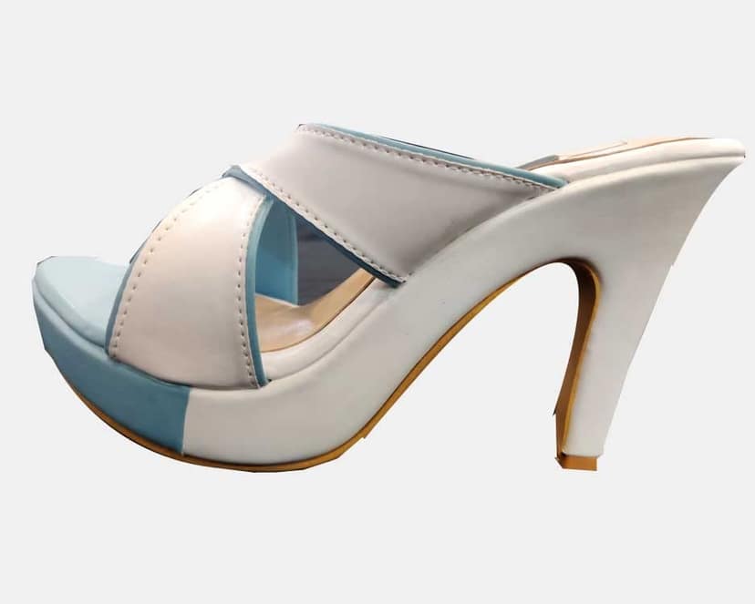 Color Block Fashion Sandals | White Blue Comfortable and Stylish Long Heels Slip On | for Casual Wear & Formal Wear Occasions 4 Inches Heel | for Women & Girls (Numeric_8) view 3