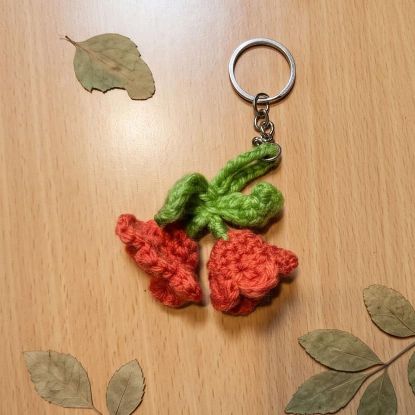 Handmade Crochet Rose Flower Keychain view 2