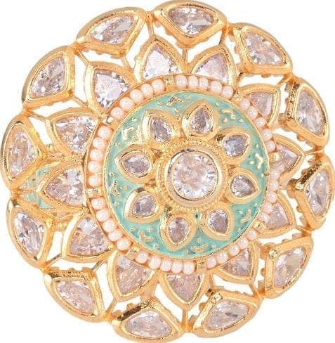 Gold plated Mint AD studded handcrafted adjustable Revolving Ring for Women & Girls view 3