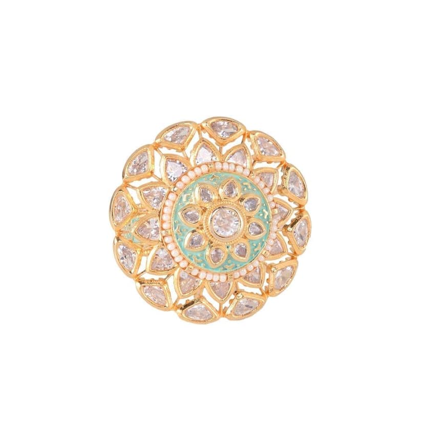 Gold plated Mint AD studded handcrafted adjustable Revolving Ring for Women & Girls view 4