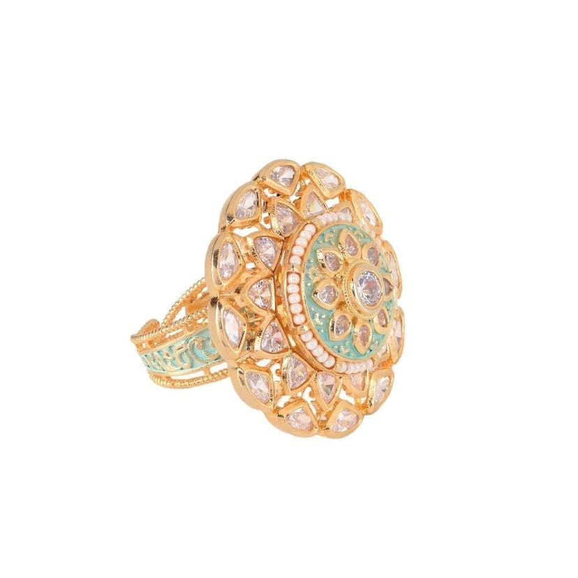 Gold plated Mint AD studded handcrafted adjustable Revolving Ring for Women & Girls view 5